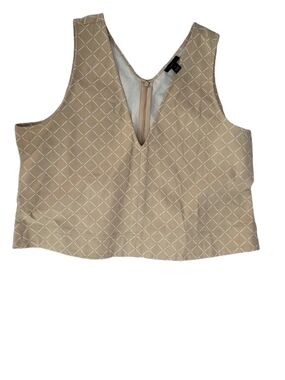 Ann Taylor Beige Diamond-Quilted V-Neck Crop Top